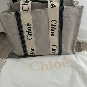 CHLOÉ Off White & Black Large Tote